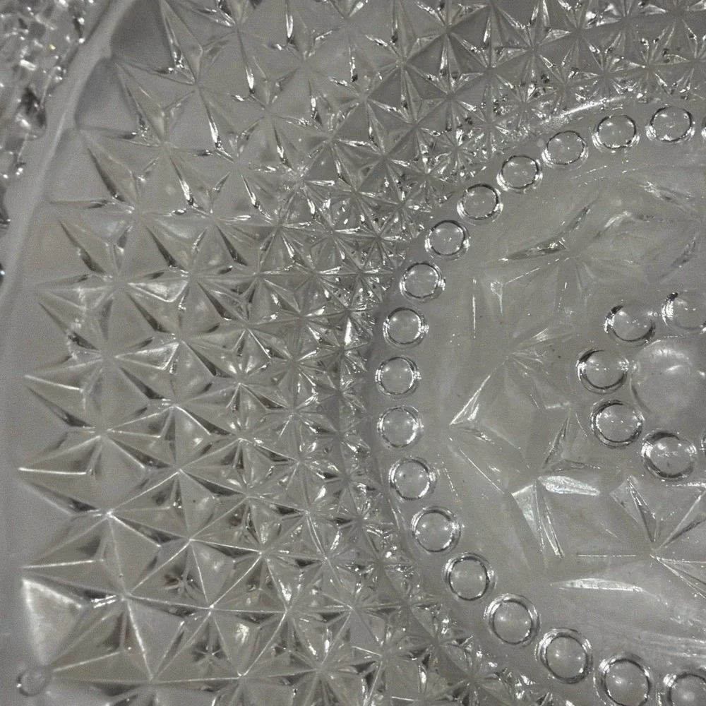 Hobnail Pressed Clear Glass Bowl Handled Scalloped Edge Diamond Vintage OLA05